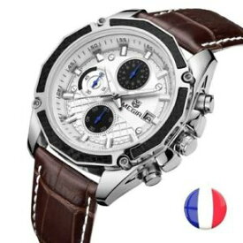 【送料無料】　腕時計　メンズレザーアナログクロノグラフウォッチmilitary luxury watch top quality mens leather date analog megir chronograph