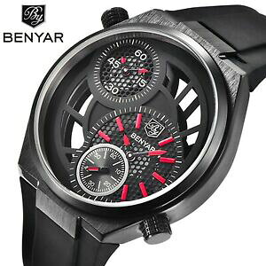 yz@rv@Y^C][uhX|[cmens multiple time zone watch benyar brand luxury hollow waterproof sport quartz