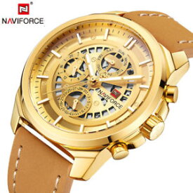 【送料無料】　腕時計　メンズスポーツゴールドレザースケルトンクオーツnaviforce mens sports gold watch luxury military leather skeleton quartz watch