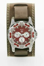 【送料無料】　腕時計　2450mクオーツrelic wet watch men red day date 24hr stainless silver 50m brown leather quartz
