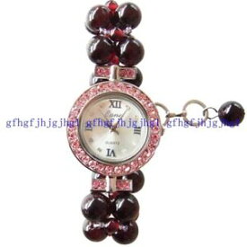 【送料無料】　腕時計　ナチュラルガーネットラウンドビーズクォーツブレスレット100 natural 2 rows garnet round beads quartz waterproof wristwatch bracelet