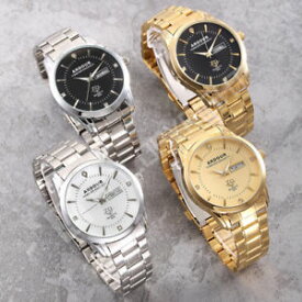 【送料無料】　腕時計　mensステンレスアナログk172mens golden quartz watch stainless steel analog date day crystal decor cool k172