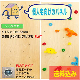 【個人宅向け - シナベニヤ 18mm厚】無塗装 クライミングウォール用パネル FLAT（915 x 1825 mm 、表面サラッと、塗装なしの木目、Boltタイプ、パネルの裏側に金具の出っ張りを無くした、個人宅向けのボルダリングボード