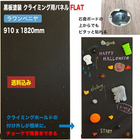 【ラワンベニヤ 18mm厚】黒板塗装済みクライミングウォール用パネル FLAT（910 x 1820mm、ラワンベニア、Boltタイプ） 【パネルの裏側に金具の出っ張りを無くしたタイプ／代引き不可/合板/DIY/ボルダリングパネル/クライミング壁/キッズルーム/子供部屋/ボード/木板】