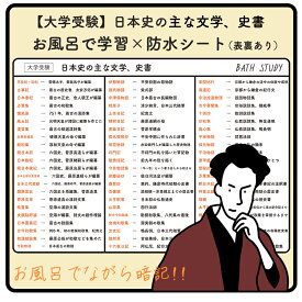 【 日本史 ( 大学受験 ) 】 お風呂で学習 x 防水シート : 日本史の主な文学、史書まとめ。シンプルなデザインなので、どんな浴室にもマッチします。ながら勉強グッズ、すきま時間、効率よく合格を目指す入浴学習アイテム、書物、文化、入試対策、文学史一覧