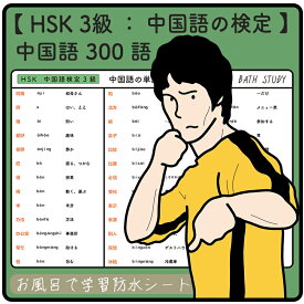 HSK 3級 / 中国語の検定 - 中国語の単語 300語 - お風呂で学習 × 防水シート ×4枚 組