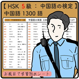 HSK 5級 / 中国語の検定 - 中国語の単語 1300語 - お風呂で学習 × 防水シート ×12枚 組