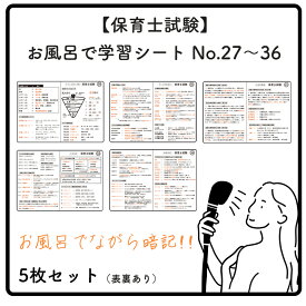 【 保育士試験 27-36 】お風呂で学習 防水シート（5枚） :　 子どもの食と栄養、子ども家庭福祉、社会的養護、社会福祉、教育原理