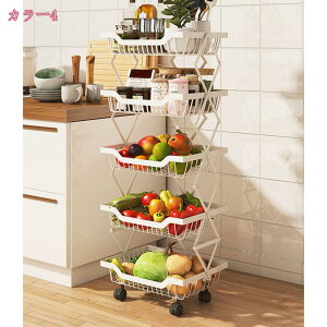 キッチン収納 キャスター付き 折り畳み可能 野菜棚 多層 隙間収納 キッチンワゴン 果物 家庭用 キッチン用品 メッシュ 通気性 多用途 収納棚 バスケットラック 冷蔵庫横 すきま キッチンス