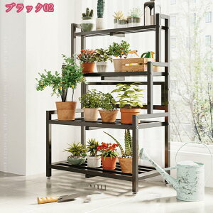 フラワースタンド アイアンラック4段 幅80x奥行40x高さ120cm フラワーシェルフ ガーデンラック 組み立て簡単 花台 インテリア ガーデニング おしゃれ 鉄製 アイビースタンド 屋外 錆びない 2段