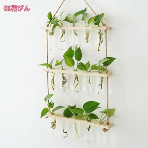 花びん ガラス 壁掛け 透明花瓶 フラワーベース 壁掛け花瓶 試験管 壁かけ モダン 水栽培 枝もの インテリア シンプル おしゃれ 壁飾り リビングルーム ウッド 高さ50cm 花瓶 かびん エレガン