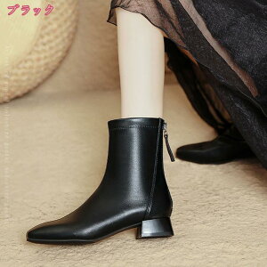 ショートブーツ スクエアトゥ ストレッチ レディース ブーツ レディース ショートブーツ 太ヒール 歩きやすい 撥水 女性 秋 冬用 軽量 美脚 ステッチデザイン ストレッチ 柔らかい バックジ