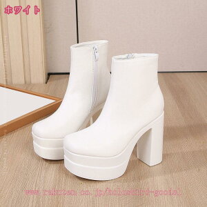 ブーツ 極太ヒール ショート レディース 厚底ブーツ 美脚 ハイヒール ショートブーツ レディース スクエアトゥ シンプル ストレッチ素材 柔らかい サイドファスナー 太めヒール 安定 滑りに