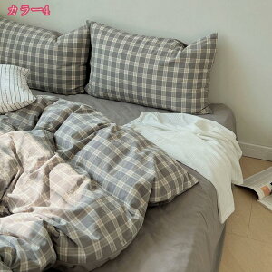 布団カバーセット ストライプ柄 北欧風 綿100% 4点セット 通気性 速乾 防ダニ ボックスシーツ/フラットシーツ 掛け布団カバー ピロケース 柔らかい 寝具カバーセット 春夏秋冬 きれいめ イン