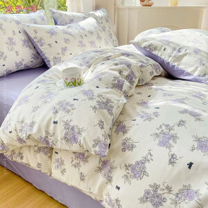 掛け布団カバー 4点セット 姫系ボックスシーツ フラットシーツ 寝具カバー 綿100% 洋式 可愛い 敷き布団カバー おしゃれ 柔らかい 肌に優しい 田園風 花柄 ロマンティック フリル ファスナ