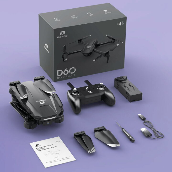 新登場 ドローン カメラ付き 空撮練習機 DEERC 初心者 1080Pカメラ 90 調整可能 折りたたみ式 子供向け 操作時間22分 小型 高速旋回モード ホバリングモード ヘッドレスモード 2 4GHz 3段階飛行速度 誕生日 クリスマス プレゼント 国内認証済み D60