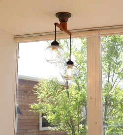 hom glassball2 ガラス 木製 2灯 ペンダントライト LED 6畳 店舗照明