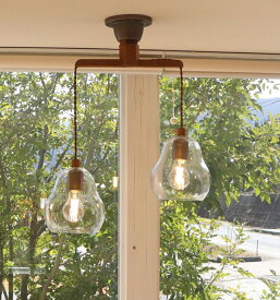 lefrance glass2 ガラス 木製 2灯 ペンダントライト LED 6畳 店舗照明
