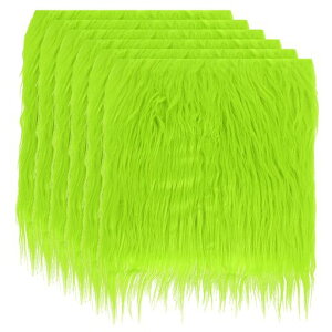 PATIKILふわふわフェイクファー生地四角形6個10x10”ふわふわフェイクファーパッチDIY手芸用人工手芸ファークリスマスハロウィンノームのひげ用ライト緑