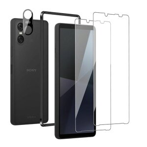 SonyXperia10VI用ガラスフィルム(2枚)+カメラフィルム(1枚)ガイド枠付き貼り付けが簡自動吸着硬度9H強化ガラス耐衝撃エクスペリアSO-52E/SOG14対応液晶保護フィルム