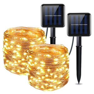 ソーラーストリングライトLEDストリングライトLEDイルミネーションライト100LED電球12m防水銅線ライ8点灯モード夜間自動点灯キャンプ用ガーランドライトLEDイルミネーションライト屋外室…