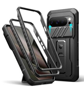 DexnorGooglePixel10ProXL�p�X���C�h���J�����J�o�[�t���P�[�X2��ނ̃t�����g�t���[��&������ʕی�t�B����&���ȃL�b�N�X�^���h���ڑϏՌ��t���{�f�B�h��o���p�[�P�[�X(�u���b�N)