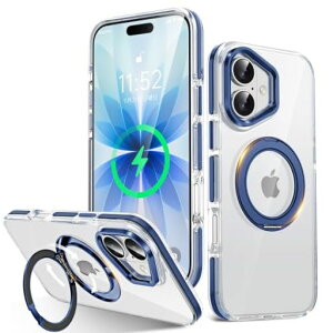�y360°��]�X�^���h�E�ɏ�̓������EMagsafe�Ή��zMESTRIEV iPhone 17 �p �P�[�X (�u���[, �N���A)