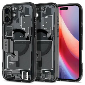Spigen iPhone 16 Plus �P�[�X �N���A MagSafe�Ή� �ϏՌ� �X�g���b�v�z�[�� ���ϖh�~ �o���p�[ �ČRMIL�K�i �E���g���E�n�C�u���b�h�E�}�O�t�B�b�g ACS08078 (�[���E����)