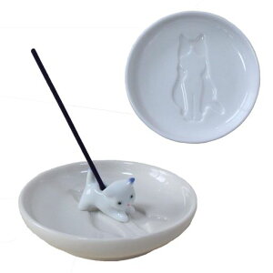 ペット仏具ミニ香皿香立てセット有田焼ネコちゃん線香立てペット供養(猫おすわり)