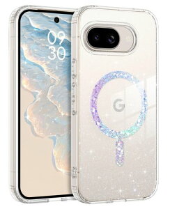 YINLAIGooglePixel9a6.3インチ専用ケースカバーラメグリッタークリア|耐衝撃マグセーフ対応マグネット式|ワイヤレス充電完全対応&米軍MIL規格|黄ばみ防止美しさ長持ちきらきらキラキラ