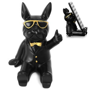 Haodeliyミニクリエイティブ犬置物スマホスタンド指輪収納3in1小物置きおもしろい座るブルドッグ置物縦置き横置き携帯電話スタンド可愛い卓上犬グッズ雑貨人気誕生日プレゼントクリスマ…