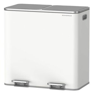 SONGMICSゴミ箱2分別*40Lふた付きダストボックスキッチン用ペダル式80L大容量目隠しゴミ袋ホルダーゴミ袋付きインナーバケット二つステンレス製音無しおしゃれホワイトLTB730W80