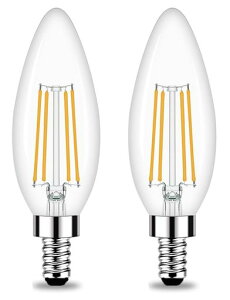 E12電球2700k電球色40W等価吊り扇B型エジソンフィラメントろうそくC35B11透明ガラスシャンデリア400LM、1パックに2個