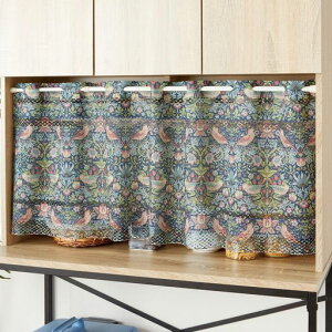 豊泉産業(ToyoizumiSangyou)レースカーテンモリスカフェカーテンいちご泥棒幅110cmx丈45cmウィリアムモリス小窓出窓おしゃれ可愛いシングルつっぱり式突っ張り棒フックリングレール北欧フリ…