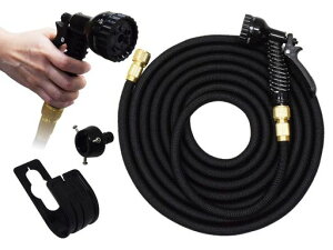 伸縮ホース3倍に伸びる約5m右向き矢印15m超軽量7パターン散水伸びるホースノズルコンパクト収納洗車ガーデニング庭ベランダ玄関散水掃除水やりMEH50B-BK