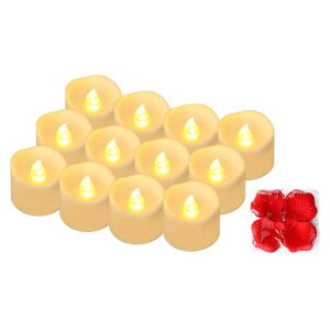 AGPTEKキャンドルライトLEDキャンドルろうそく(12個セット)電池式揺らぐ炎火を使わないタイマー機能付き点滅仕様装飾用バラの花びら付き結婚式誕生日クリスマスお盆パーティーバレンタ…