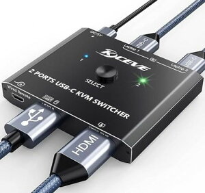 KCEVE 2����1�o�� USB-C to HDMI KVM�X�C�b�`�A4K@60Hz Type-C KVM�ؑ֊� HDMI�f�B�X�v���C ���j�^�[��2PC�ŋ��L EDID�@�\ USB�h�b�L���O���T�|�[�g Windows/MacOS�ƌ݊���������