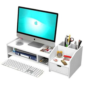 Gevvnssモニタースタンドモニター台卓上厚さ8mmPCキーボード収納スタンドプリンター台大容量収納人間工学デザイン二段式63x23x18cm耐荷重15kg