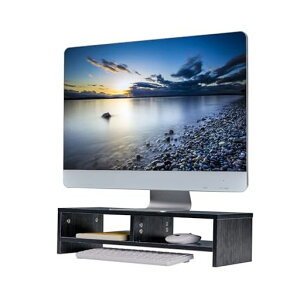 VECELOモニター台二段式机上台スタンド幅49.7x奥行19.5x高さ12.8木製天板卓上収納ブラック