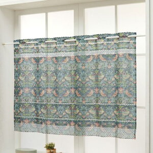 豊泉産業(ToyoizumiSangyou)レースカーテンモリスカフェカーテンいちご泥棒幅110cmx丈70cmウィリアムモリス小窓出窓おしゃれ可愛いシングルつっぱり式突っ張り棒フックリングレール北欧フリ…