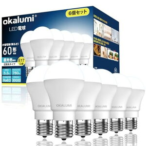 okalumi LED�d�� E17���� 60W�`���� �����F 6000k 760lm �~�j�N���v�g���E�~�j�����v�`�d�� �L�z�� �f�M�ގ{�H���Ή� �����Ή� ���`�d���^�C�v �����s�� 6�Z�b�g