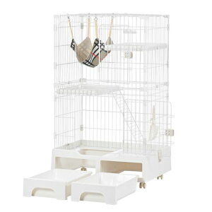 BTM猫ケージキャットケージ2段猫トイレ付きハンモック付きキャスター付きおしゃれキャットハウスネコハウス留守番梯子付き保護脱走防止組み立て簡単多頭飼い多頭ペットケージ