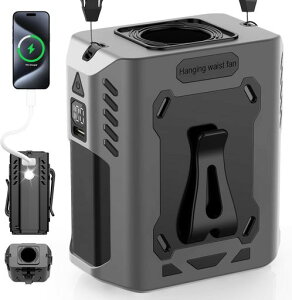 lopoti腰掛け扇風機強力ベルトファン1-5風速無段階調整可能8000mAh大容量首掛け扇風機ブラシレスモーター採用SOSライトと懐中電灯付Type-C5V/2A急速充電USB-A5V/2A出力最大18時間連続使用小型軽量