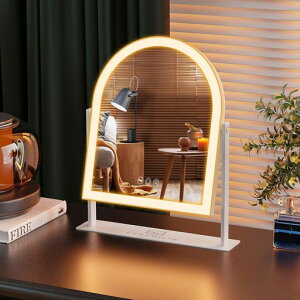 FENCHILIN女優ミラー卓上鏡ハリウッドミラーアーチ型のライトストリップ10倍拡大鏡付き三色照明モード明るさ調節可能360度回転給電式25x30cm