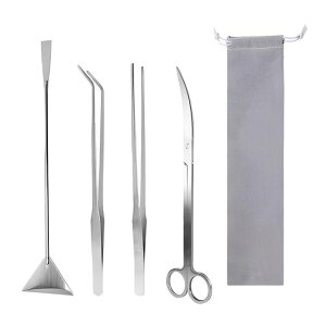 水草トリミング観葉植物管理ツール4点セット水槽剪定ハサミ掃除水槽用実用便利多機能ピンセットサンドスパットステンレス素材収納袋付き水草のトリミングとメンテナンス