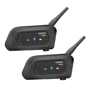 Mihono4RidersInterphoneバイク用インカムV4昇級版、ツーリング対応4人同時通話可能FMラジオ音楽IP65防水ブルートゥースインターコムHI-FI音質Siri対応付属品全部同梱