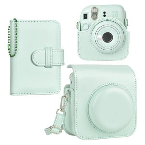 HIYQIN instax mini 12�P�[�X, �`�F�L 12�J�����o�b�O ��28���ʐ^����A���o���t��2�_�Z�b�g �`�F�L mini 12�J�����P�[�X �V�����_�[�X�g���b�v�t�� PU���U�[ - �O���[��