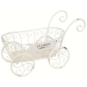 【村田屋】ガーデンベビーカート 7032 【花台 インテリア雑貨 アンティーク雑貨 ホワイトアイアン ガーデニング雑貨 フラワースタンド プランタースタンド プランターカバー】【インボイス