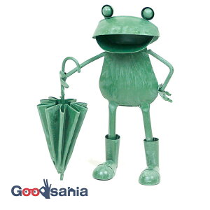 【送料無料】 村田屋産業 置物 ブリキ オブジェシリーズ カエル アンブレラ立ち グリーン 19×14×9cm 4896 ( ハンドメイド ブリキ オブジェ インテリア 庭 ガーデン アンティーク )