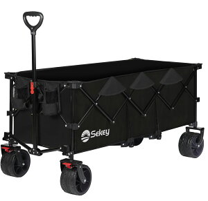 【P10倍に加えて10%オフクーポンも配布中!】Sekey マックス 最大300L 高耐荷重200kg 【内寸113cm】 アウトドアワゴン 【ベアリング&ブレーキ付き極太タイヤ】 キャリーワゴン 大容量 大型 折り